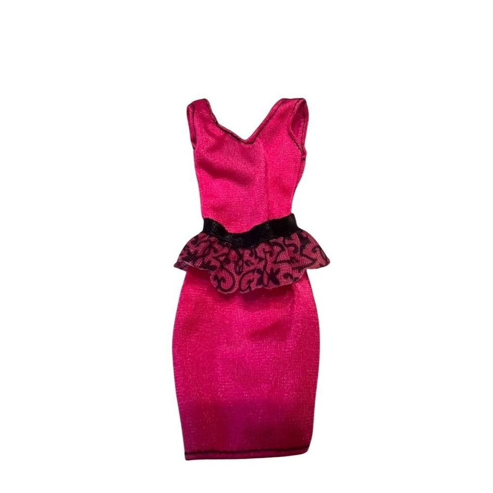 Barbie Doll Fashion Black &‎ Pink Peplum Dress Outfit